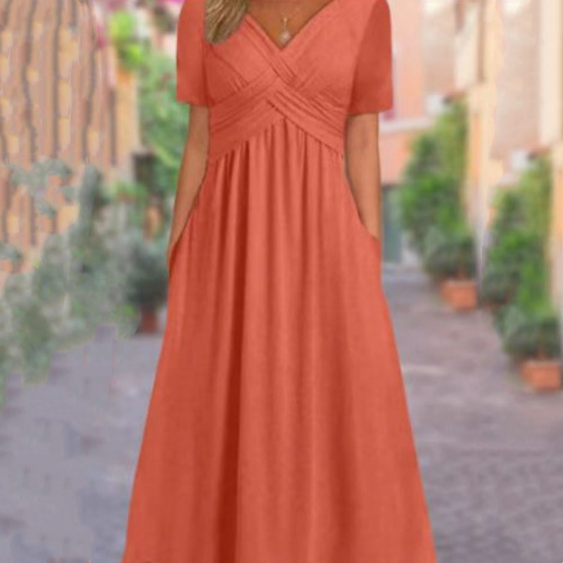🌷50% de réduction au printemps🌷Femmes Col V Manches Courtes Robes Longues