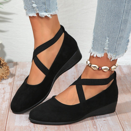 💎 50% DE RÉDUCTION ! 💎 Chaussures à Talon Compensé Bas – Bride Élastique, Respirantes & Polyvalentes pour Toute la Journée