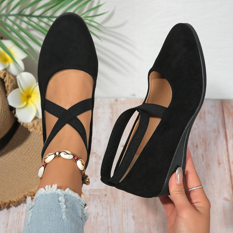 💎 50% DE RÉDUCTION ! 💎 Chaussures à Talon Compensé Bas – Bride Élastique, Respirantes & Polyvalentes pour Toute la Journée