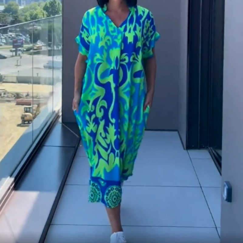 👗 50% DE RÉDUCTION ! 🌸 Robe décontractée élégante à imprimé et encolure V pour femmes – Tissu fluide, coupe flatteuse et parfaite pour le printemps ☀️