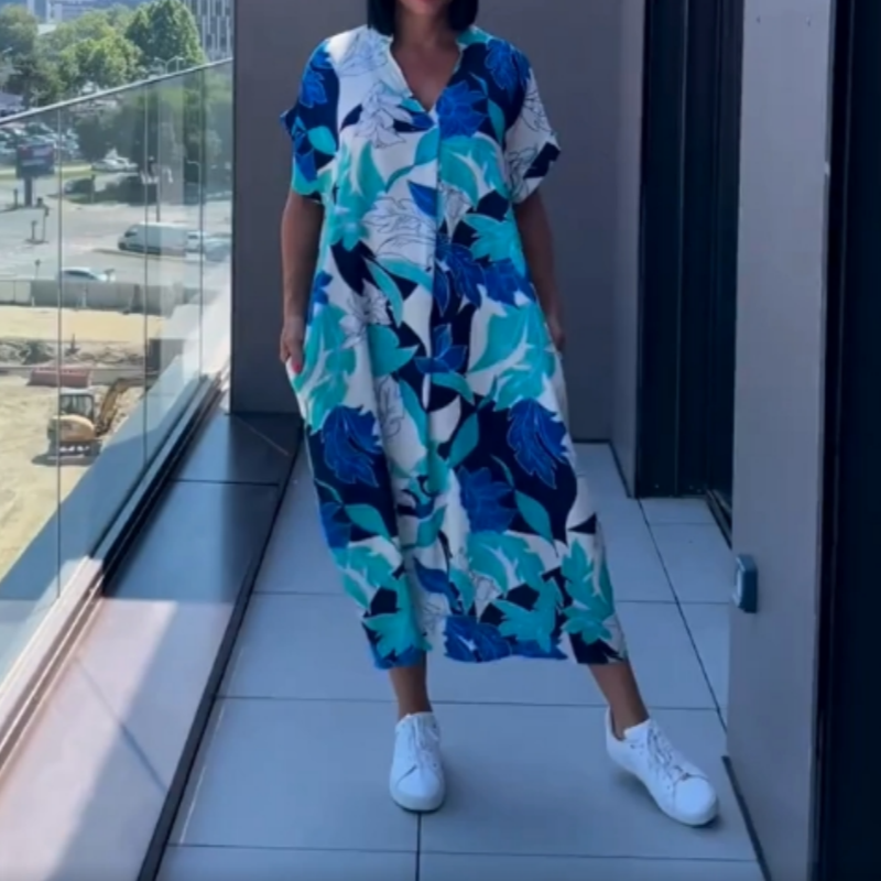 👗 50% DE RÉDUCTION ! 🌸 Robe décontractée élégante à imprimé et encolure V pour femmes – Tissu fluide, coupe flatteuse et parfaite pour le printemps ☀️