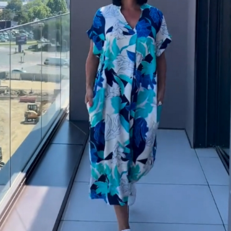 👗 50% DE RÉDUCTION ! 🌸 Robe décontractée élégante à imprimé et encolure V pour femmes – Tissu fluide, coupe flatteuse et parfaite pour le printemps ☀️