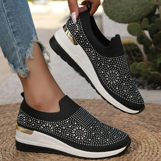 Baskets en maille décontractées avec strass pour femmes