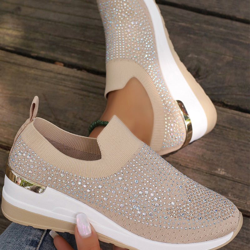 Baskets en maille décontractées avec strass pour femmes