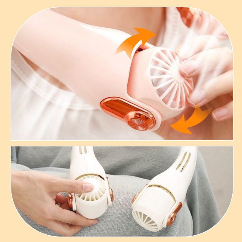🔥🌪️🍃 VENTE CLIMATISEUR PORTABLE – Ventilateur de Cou à Faible Bruit, Rotatif 360° & Autonomie Longue (Blanc/Rose)
