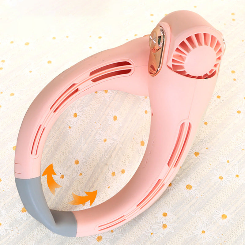 🔥🌪️🍃 VENTE CLIMATISEUR PORTABLE – Ventilateur de Cou à Faible Bruit, Rotatif 360° & Autonomie Longue (Blanc/Rose)