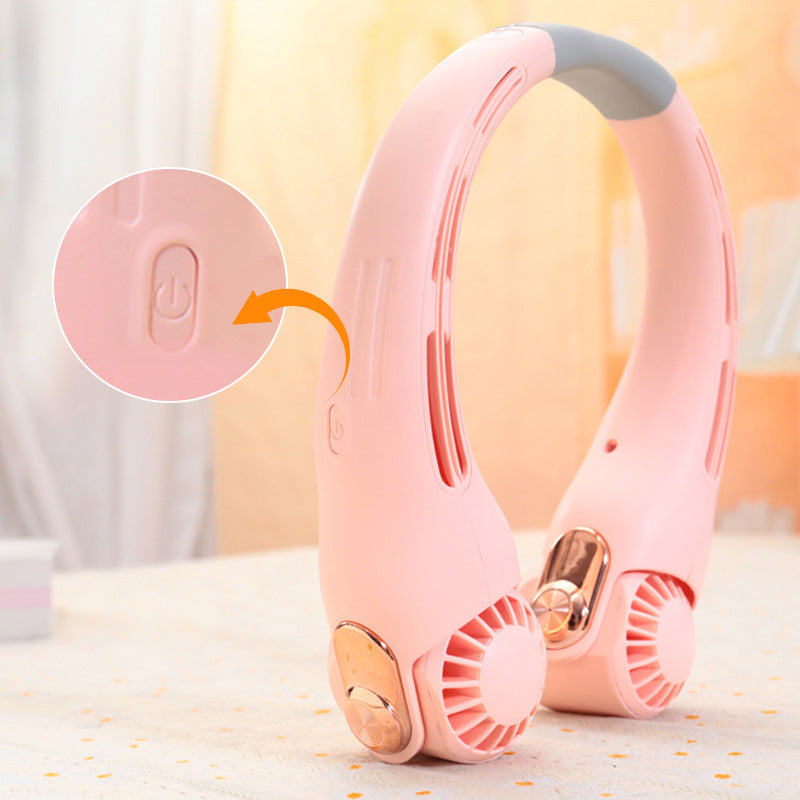 🔥🌪️🍃 VENTE CLIMATISEUR PORTABLE – Ventilateur de Cou à Faible Bruit, Rotatif 360° & Autonomie Longue (Blanc/Rose)