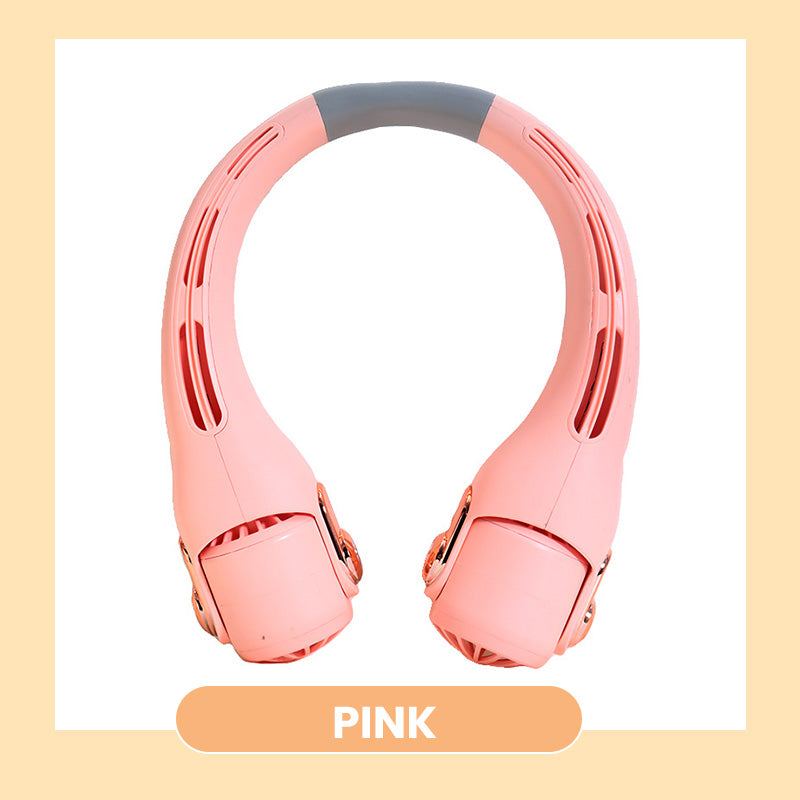 🔥🌪️🍃 VENTE CLIMATISEUR PORTABLE – Ventilateur de Cou à Faible Bruit, Rotatif 360° & Autonomie Longue (Blanc/Rose)