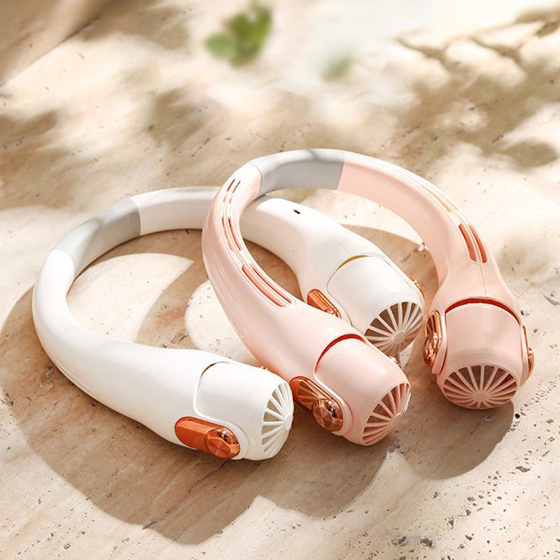 🔥🌪️🍃 VENTE CLIMATISEUR PORTABLE – Ventilateur de Cou à Faible Bruit, Rotatif 360° & Autonomie Longue (Blanc/Rose)