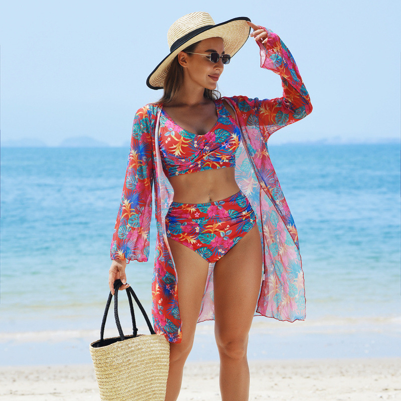 Maillot de bain 3 pièces imprimé multicolore pour femme