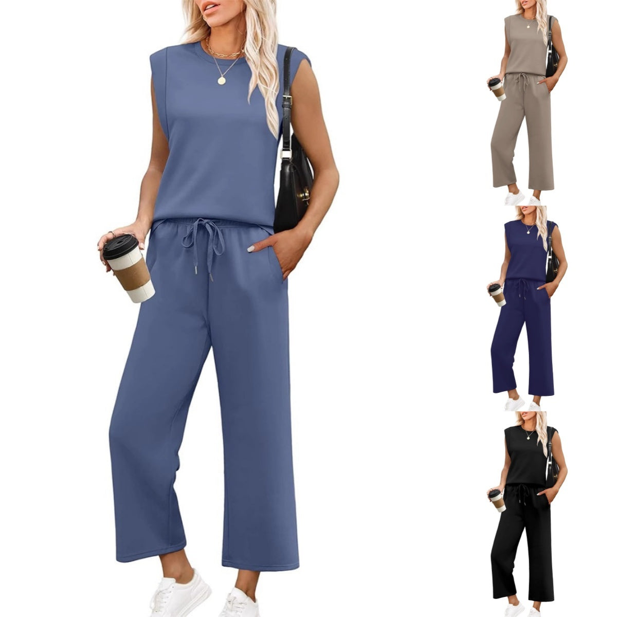 🌸2026 Vente à chaud👠Ensemble 2 pièces sans manches et pantalon large pour femmes
