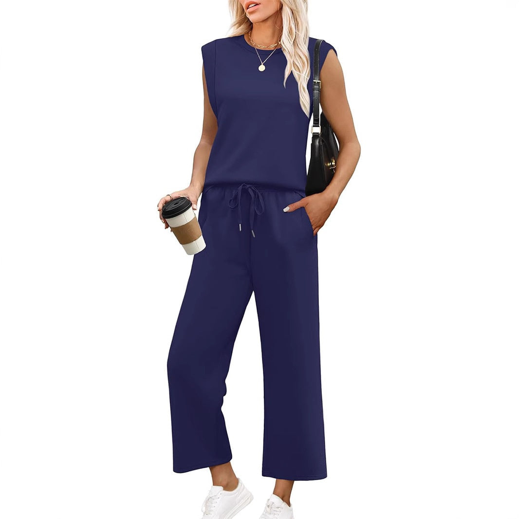 🌸2026 Vente à chaud👠Ensemble 2 pièces sans manches et pantalon large pour femmes