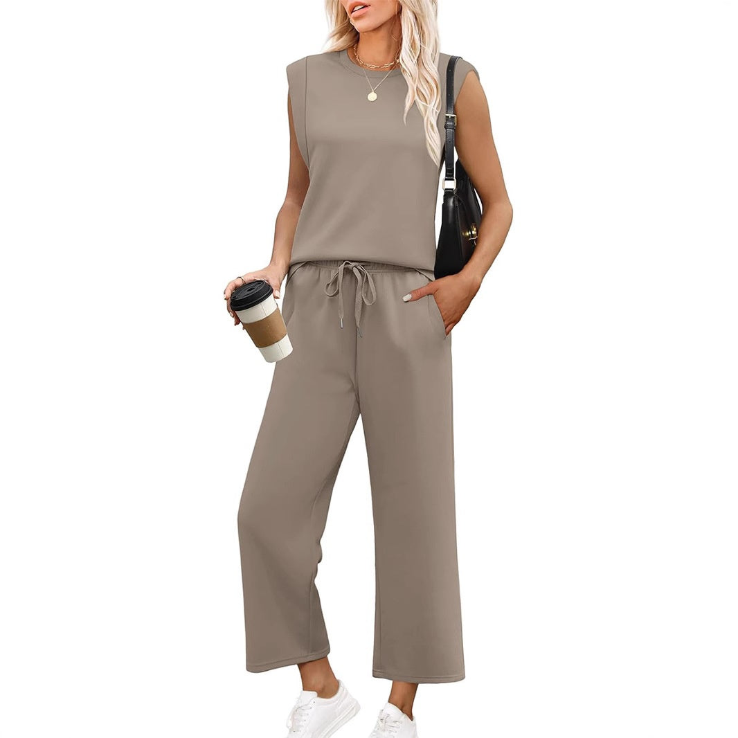 🌸2026 Vente à chaud👠Ensemble 2 pièces sans manches et pantalon large pour femmes