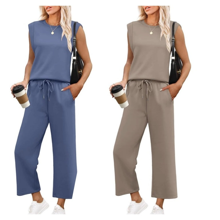 🌸2026 Vente à chaud👠Ensemble 2 pièces sans manches et pantalon large pour femmes