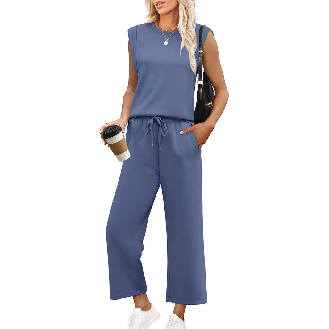🌸2026 Vente à chaud👠Ensemble 2 pièces sans manches et pantalon large pour femmes