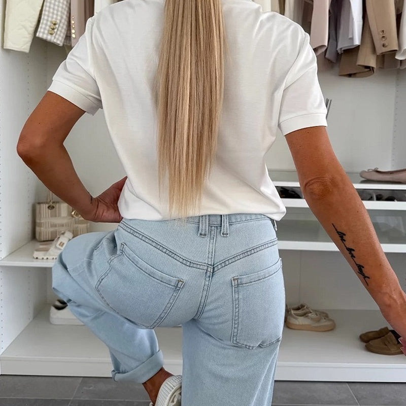 Hauts à manches courtes boutonnés unis pour femmes