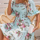 Robe smockée à imprimé floral et encolure carrée pour femme