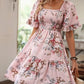 Robe smockée à imprimé floral et encolure carrée pour femme