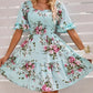 Robe smockée à imprimé floral et encolure carrée pour femme