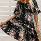 Robe smockée à imprimé floral et encolure carrée pour femme