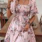 Robe smockée à imprimé floral et encolure carrée pour femme