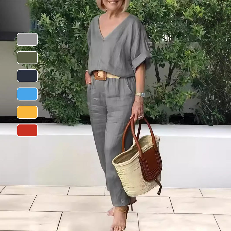 Haut ample à col en V et pantalon à poches