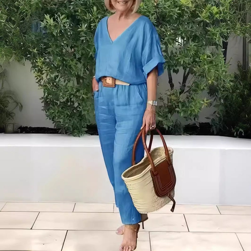 Haut ample à col en V et pantalon à poches