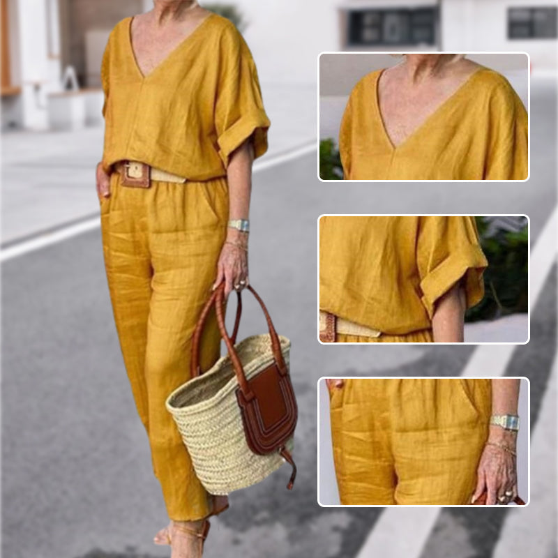 Haut ample à col en V et pantalon à poches