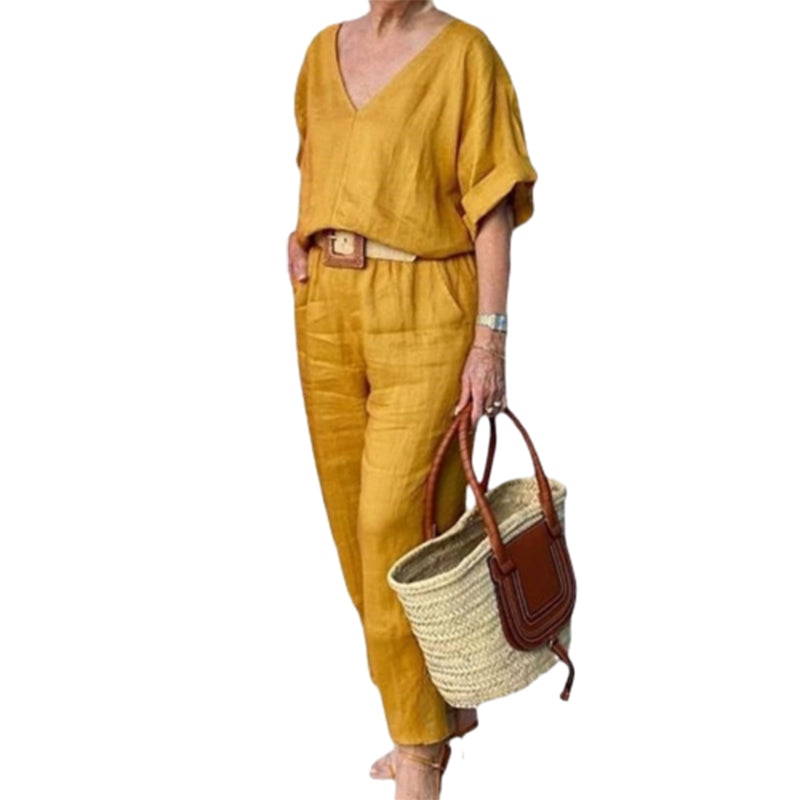 Haut ample à col en V et pantalon à poches