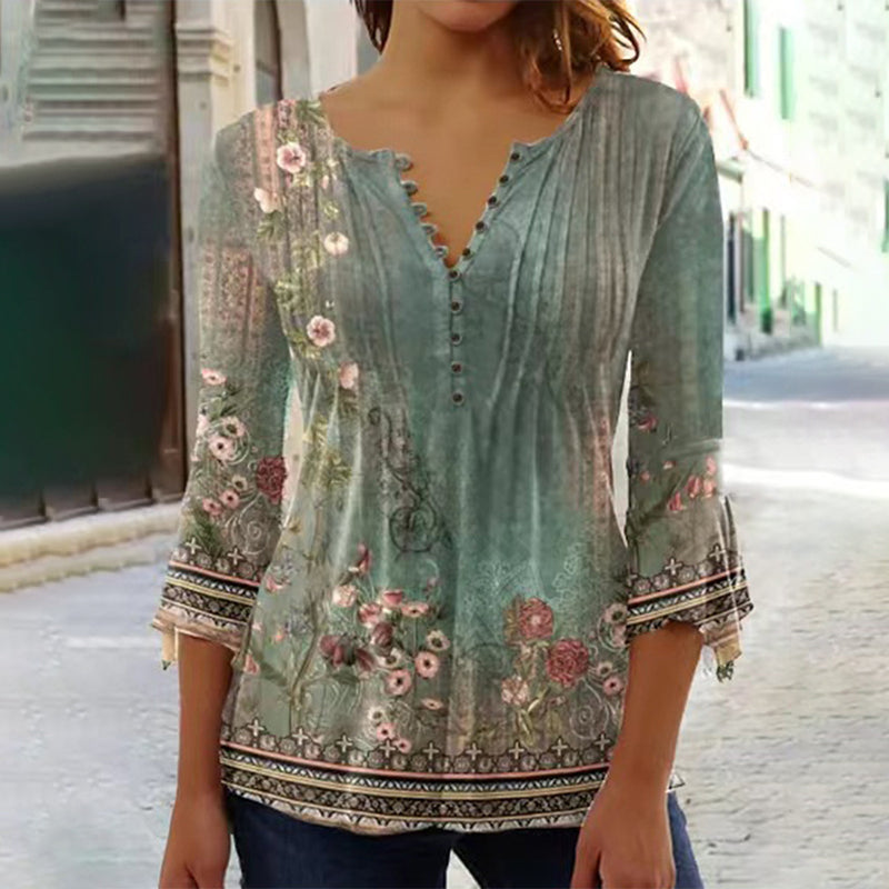 🔥Nouveaux best-sellers 2026🔥 Chemisier boutonné pour femme avec motif imprimé (achetez-en 2, livraison gratuite) !