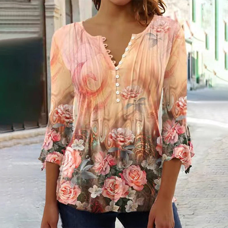 🔥Nouveaux best-sellers 2026🔥 Chemisier boutonné pour femme avec motif imprimé (achetez-en 2, livraison gratuite) !