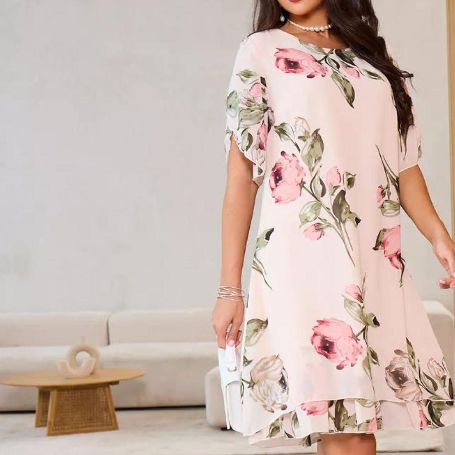 ⏳ Temps limité 50% de réduction ! 🌸👗Robe en mousseline de soie rouge avec pétales