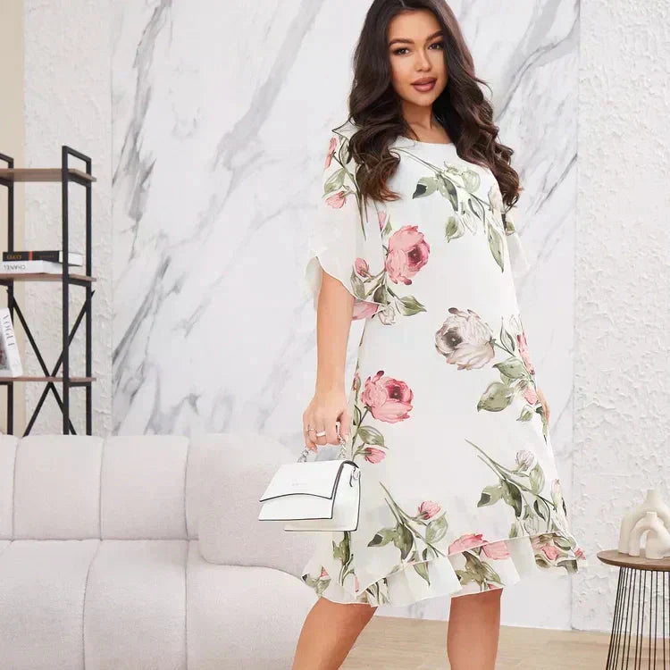 ⏳ Temps limité 50% de réduction ! 🌸👗Robe en mousseline de soie rouge avec pétales
