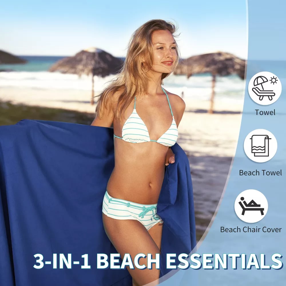 📢📢50 % de desconto!! ⏰ Toalha de praia com bolsos e bolsa de transporte – Secagem rápida, ultra-absorvente e perfeitamente estável na espreguiçadeira 🏖️🧺