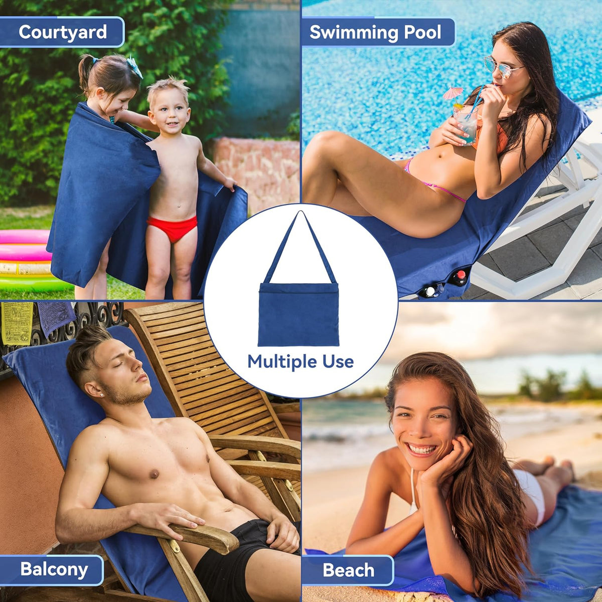 📢📢50 % de desconto!! ⏰ Toalha de praia com bolsos e bolsa de transporte – Secagem rápida, ultra-absorvente e perfeitamente estável na espreguiçadeira 🏖️🧺