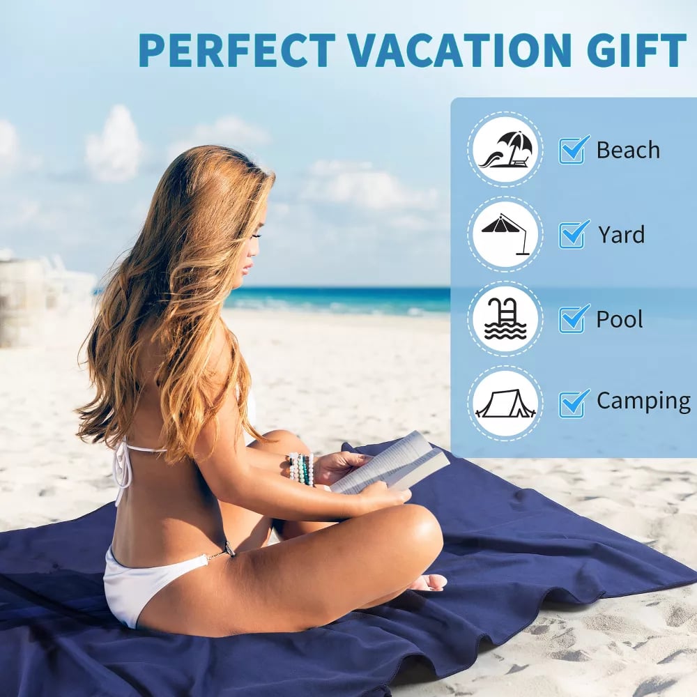 📢📢50 % de desconto!! ⏰ Toalha de praia com bolsos e bolsa de transporte – Secagem rápida, ultra-absorvente e perfeitamente estável na espreguiçadeira 🏖️🧺