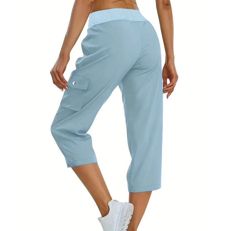 ✨Vente chaude 50% de rabais💖Pantalon cargo 3/4 taille haute uni pour femme avec cordon de serrage