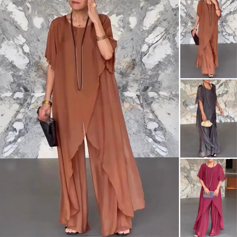 ✨️50% de réduction✨️Ensemble haut irrégulier et pantalon ample pour femme