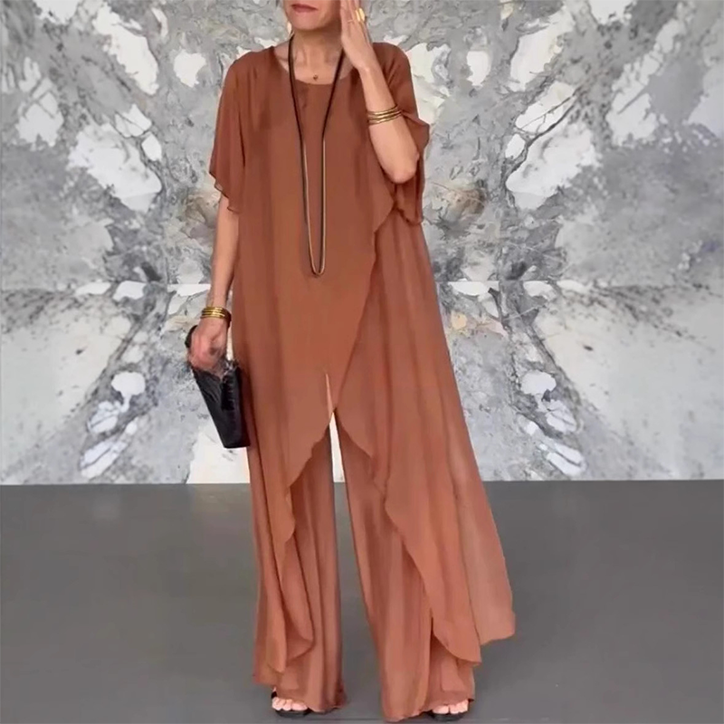 ✨️50% de réduction✨️Ensemble haut irrégulier et pantalon ample pour femme