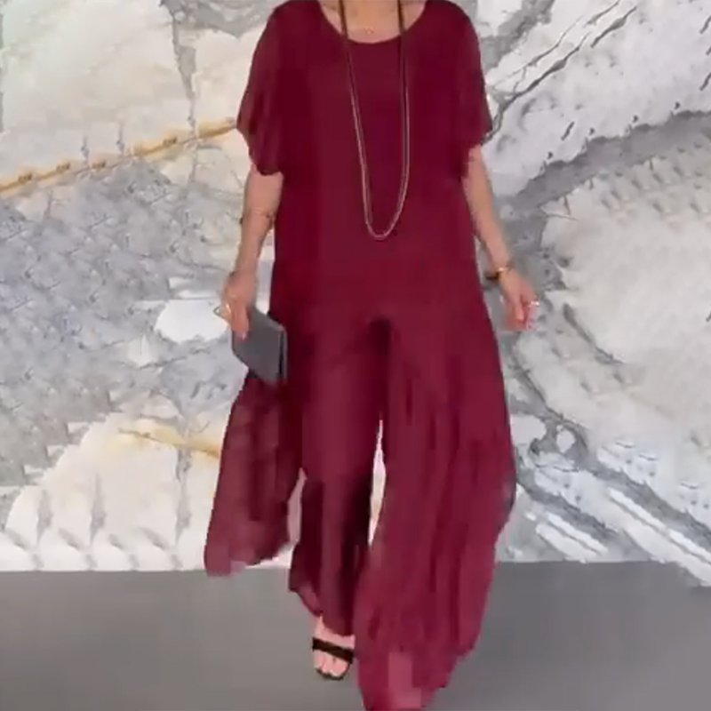 ✨️50% de réduction✨️Ensemble haut irrégulier et pantalon ample pour femme