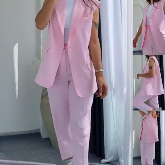 💖 Blazer élégant sans manches et pantalon à taille haute pour femmes