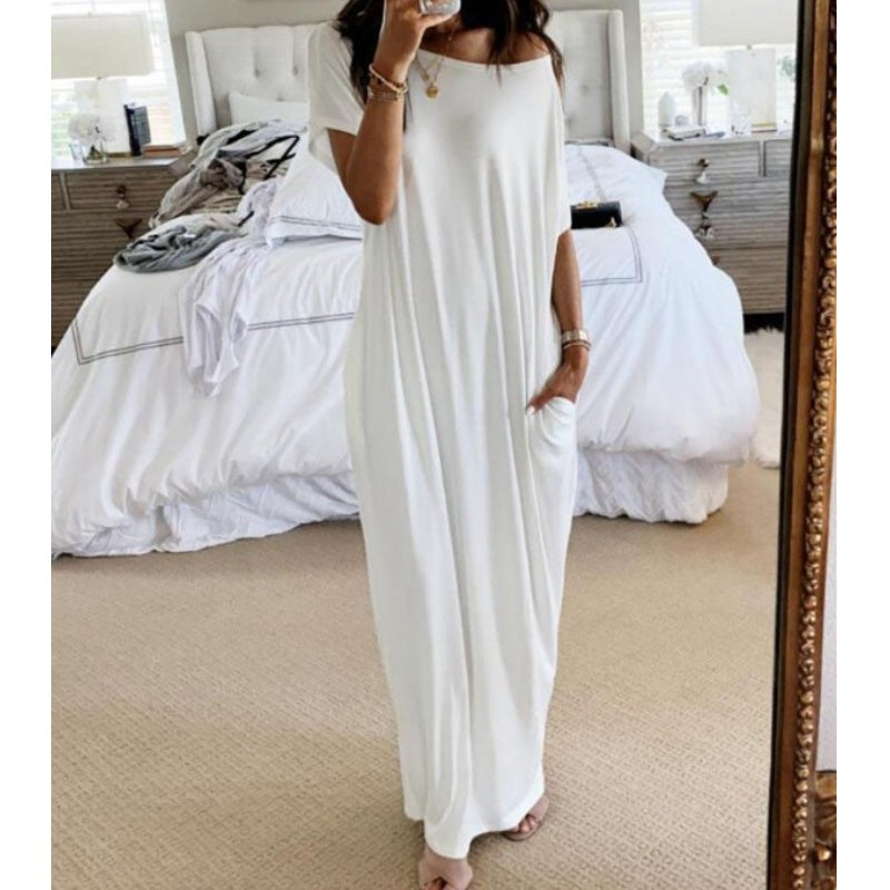 🔥 Offre spéciale du dernier jour : 50 % de réduction ✨💃 Robe d'été longue et décontractée pour femme, manches courtes, couleur unie