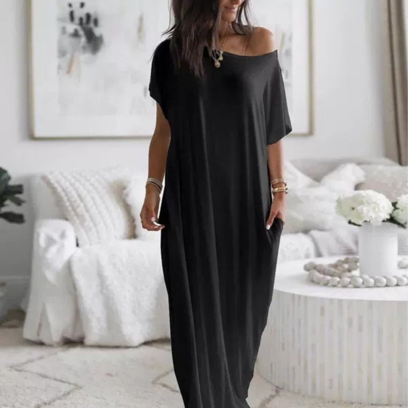 🔥 Offre spéciale du dernier jour : 50 % de réduction ✨💃 Robe d'été longue et décontractée pour femme, manches courtes, couleur unie