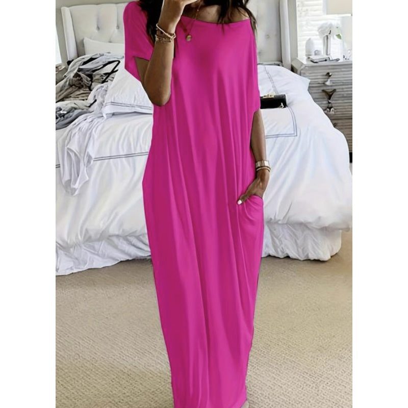 🔥 Offre spéciale du dernier jour : 50 % de réduction ✨💃 Robe d'été longue et décontractée pour femme, manches courtes, couleur unie