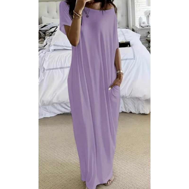 🔥 Offre spéciale du dernier jour : 50 % de réduction ✨💃 Robe d'été longue et décontractée pour femme, manches courtes, couleur unie