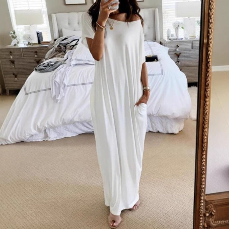 🔥 Offre spéciale du dernier jour : 50 % de réduction ✨💃 Robe d'été longue et décontractée pour femme, manches courtes, couleur unie