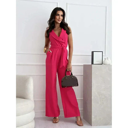 ☀️Frauen Col en V sans manches Solid Jumpsuit🕊️