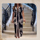 Robe longue moulante imprimée à encolure en V profonde
