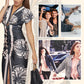 Robe longue moulante imprimée à encolure en V profonde