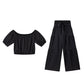 👚 49 % DE RÉDUCTION EN CE MOMENT ! 🌸 Ensemble 2 pièces composé d'un haut à manches bouffantes et épaules dénudées et d'un pantalon à jambes larges – Élégant, confortable et idéal pour les journées d'été ☀️